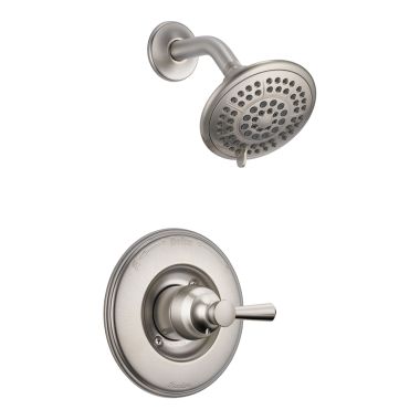 Click here to see Delta T14293-SS Delta Linden Monitor 14 Series Single-Handle Traditional Shower Faucet with 5-Setting Rain Showerhead, 1.75 GPM, Lever Handle, Touch-Clean, Stainless - T14293-SS