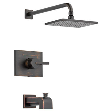 Click here to see Delta T14453-RB-WE Delta Vero Monitor 14 Series Tub/Shower Faucet with Single-Setting Rain Showerhead, Single-Handle, 1.75 GPM, Lever Handle, Venetian Bronze - T14453-RB-WE