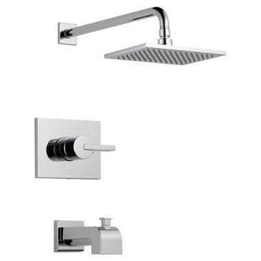 Click here to see Delta T14453-WE Delta Vero Monitor 14 Series Tub/Shower Faucet with Single-Setting Rain Showerhead, Single-Handle, 1.75 GPM, Lever Handle, Chrome - T14453-WE