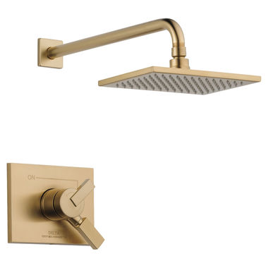Click here to see Delta T17253-CZ-WE Delta Vero Monitor 17 Series Single-Setting Rain Shower Faucet with Volume Control, 1.75 GPM, Two Lever Handles, ADA, Champagne Bronze - T17253-CZ-WE