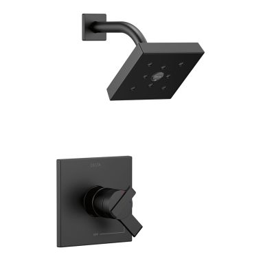 Click here to see Delta T17267-BL Delta Ara Monitor 17 Series Two-Handle Shower Faucet with Volume Control, H2Okinetic Rain Showerhead, 1.75 GPM, Lever Handles, Matte Black - T17267-BL