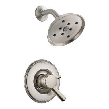 Click here to see Delta T17293-SS Delta Linden Stainless Single-Setting Monitor 17 Series Traditional Shower Trim, 1.75 GPM, Lever Handle, H2Okinetic, ADA, MultiChoice - T17293-SS