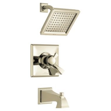 Click here to see Delta T17451-PN-WE Delta Dryden Monitor 17 Series Two-Handle Tub/Shower Faucet with Single-Setting Rain Showerhead, 1.75 GPM, Lever Handles, Polished Nickel - T17451-PN-WE