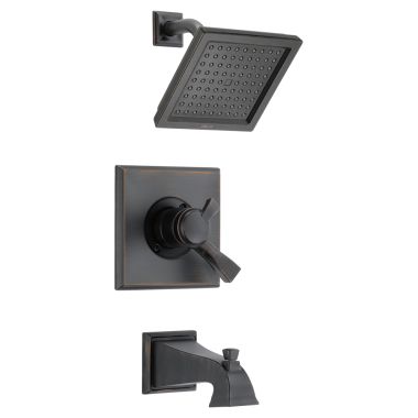 Click here to see Delta T17451-RB-WE Delta Dryden Monitor 17 Series Two-Handle Tub/Shower Faucet with Single-Setting Rain Showerhead, 1.75 GPM, Lever Handles, Venetian Bronze - T17451-RB-WE