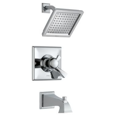 Click here to see Delta T17451-WE Delta Dryden Monitor 17 Series Two-Handle Tub/Shower Faucet with Single-Setting Rain Showerhead, 1.75 GPM, Lever Handles, Chrome - T17451-WE