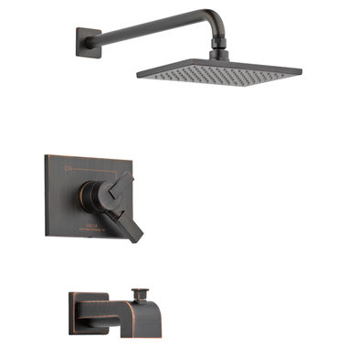 Click here to see Delta T17453-RB-WE Delta Vero Monitor 17 Series Two-Handle Tub/Shower Faucet with Volume Control, Single-Setting Rainshower, 1.75 GPM, Lever Handle, Venetian Bronze - T17453-RB-WE