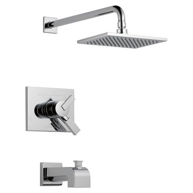 Click here to see Delta T17453-WE Delta Vero Monitor 17 Series Two-Handle Tub/Shower Faucet with Volume Control, Single-Setting Rainshower, 1.75 GPM, Lever Handle, Chrome - T17453-WE