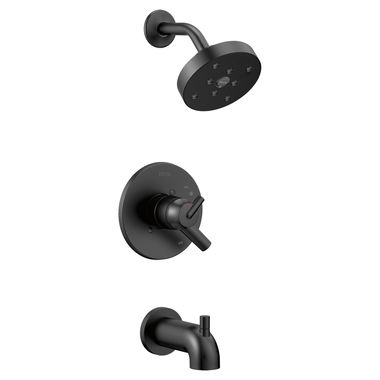 Click here to see Delta T17459-BL Delta Trinsic Monitor 17 Series H2Okinetic Tub/Shower Faucet with Volume Control, Two-Handle, 1.75 GPM, Lever Handle, Matte Black - T17459-BL