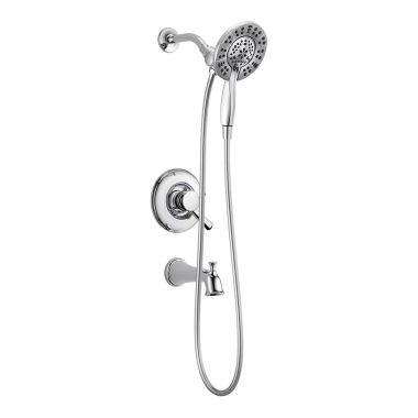 Click here to see Delta T17493-I Delta Linden Chrome H2Okinetic Four-Setting Monitor 17 Series In2ition Two-in-One Tub and Shower Trim, 1.75 GPM, Lever Volume Control Handle, ADA, MultiChoice - T17493-I