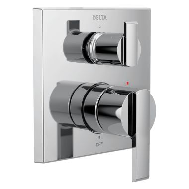 Click here to see Delta T24867 Delta Angular Modern Monitor 14 Series Valve Trim w/ 3-Function Diverter, Lever Handles, Polished Chrome - T24867