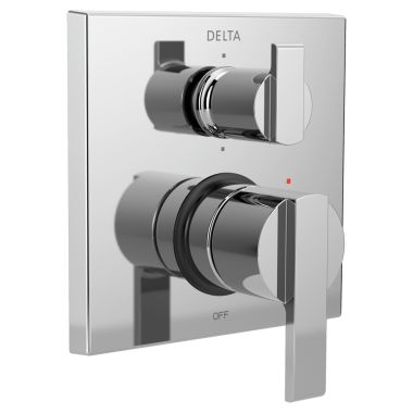 Click here to see Delta T24967 Delta Angular Modern Monitor 14 Series Valve Trim w/ 6-Function Diverter, Lever Handles, Polished Chrome - T24967