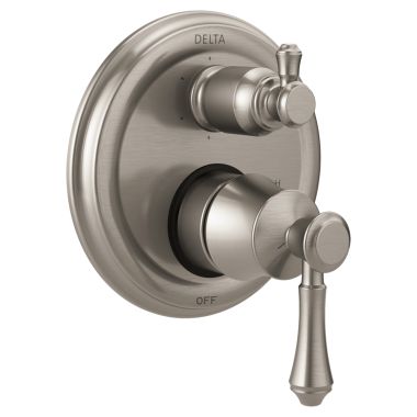 Click here to see Delta T24997-SS Delta Traditional Monitor 14 Series Valve Trim w/ 6-Function Diverter, Lever Handles, Stainless Steel - T24997-SS