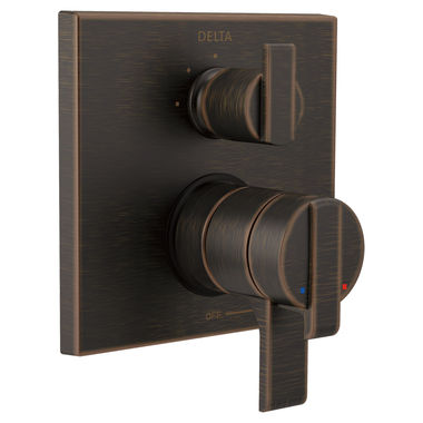 Click here to see Delta T27867-RB Delta Angular Modern Monitor 17 Series Two-Handle Valve Trim w/ 3-Function Diverter, Lever Handles, Venetian Bronze - T27867-RB