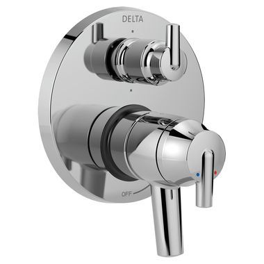 Click here to see Delta T27959 Delta Contemporary Monitor 17 Series Two-Handle Valve Trim w/ 6-Function Diverter, Lever Handles, Polished Chrome - T27959
