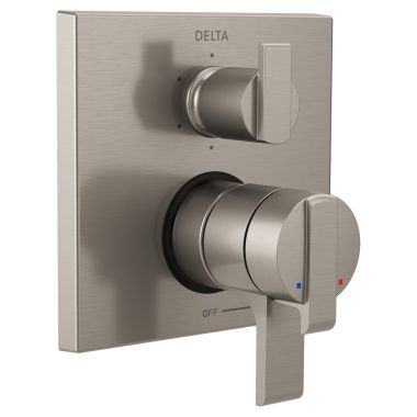 Click here to see Delta T27967-SS Delta Angular Modern Monitor 17 Series Two-Handle Valve Trim w/ 6-Function Diverter, Lever Handles, Stainless Steel - T27967-SS