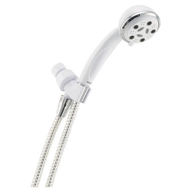 Click here to see Peerless 76306WC Peerless 1.75 GPM 3-Spray Setting Hand Shower, Touch-Clean Spray Nozzles, WaterSense, 8-7/16in-Length, 2-15/16-Diameter, White/Chrome - 76306WC
