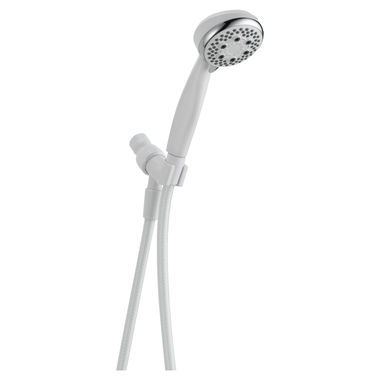 Click here to see Peerless 76406WH Peerless 2.0 GPM 4-Spray Setting Hand Shower, WaterSense, Touch-Clean Spray Nozzles, 10in-Length, 3-3/4in-Diameter, White - 76406WH