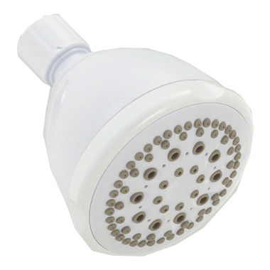 Click here to see Peerless 76574WH Peerless Five-Function Wall Mount Round Shower Head, 2 GPM, WaterSense, White - 76574WH