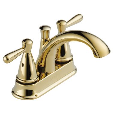 Click here to see Peerless P99640LF-PB Peerless Two-Handle Centerset Bathroom Faucet with Plastic Pop-Up Drain, 1.2 GPM, Lever Handle, WaterSense, Polished Brass - P99640LF-PB