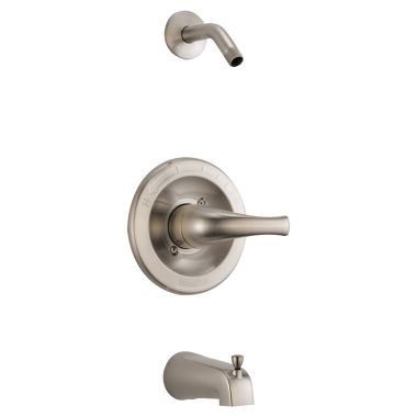 Click here to see Peerless PTT188773-BNLHD Peerless Round Single-Handle Pressure Balance Tub and Shower Faucet with Diverting Tub Spouts, Less Shower Head, Brushed Nickel - PTT188773-BNLHD