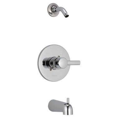 Click here to see Peerless PTT188792-LHD Peerless Precept Round Single-Handle Pressure Balance Tub and Shower Faucet with Diverting Tub Spout, Less Shower Head, Chrome - PTT188792-LHD