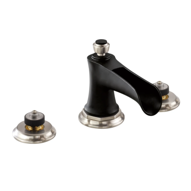 Click here to see Brizo 65361LF-NKBLLHP-ECO Brizo Rook Two-Handle Widespread Luxe Nickel/Matte Black Bathroom Faucet with Channel Spout, 1.2 GPM, Three-Hole, Less Handles - 65361LF-NKBLLHP-ECO