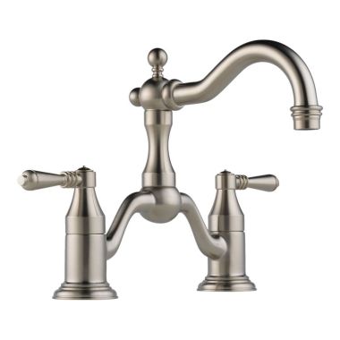 Click here to see Brizo 65536LF-BN-ECO Brizo Tresa Two-Handle Widespread Bridge Brilliance Brushed Nickel Bathroom Faucet with Lever Handles, 1.2 GPM, Two-Hole, Less Drain - 65536LF-BN-ECO