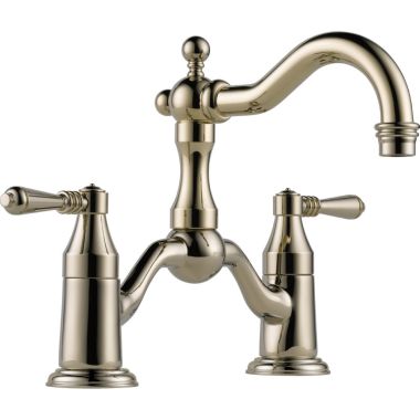 Click here to see Brizo 65536LF-PN-ECO Brizo Tresa Two-Handle Widespread Bridge Brilliance Polished Nickel Bathroom Faucet with Lever Handles, 1.2 GPM, Two-Hole, Less Drain - 65536LF-PN-ECO