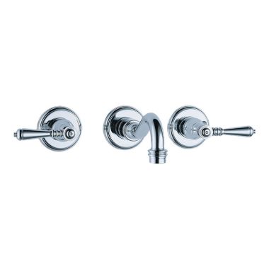 Click here to see Brizo 65836LF-PC-ECO Brizo Tresa Two-Handle Wall-Mount Polished Chrome Bathroom Faucet with Grid Strainer, Lever Handles, Three-Hole, 1.2 GPM - 65836LF-PC-ECO