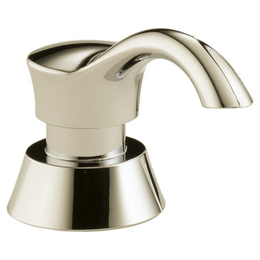 Click here to see Delta RP50781PN Delta Pilar 13oz Transitional Soap and Lotion Dispenser, Round, Polished Nickel - RP50781PN