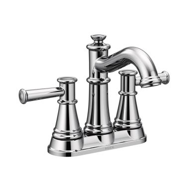 Click here to see Moen 6401 Moen Belfield Two-Handle High Arc Chrome Centerset Bathroom Faucet with Metal Pop-Up, 1.2 GPM, ADA Lever Handle, Three-Hole, WaterSense - 6401