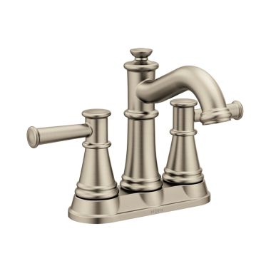 Click here to see Moen 6401BN Moen Belfield Two-Handle High Arc Brushed Nickel Centerset Bathroom Faucet with Metal Pop-Up, 1.2 GPM, ADA Lever Handle, Three-Hole, WaterSense - 6401BN