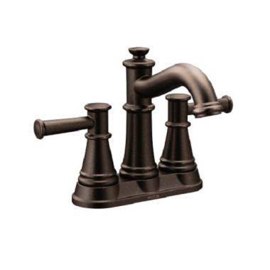 Click here to see Moen 6401ORB Moen Belfield Two-Handle High Arc Oil Rubbed Bronze Centerset Bathroom Faucet with Metal Pop-Up, 1.2 GPM, ADA Lever Handle, Three-Hole, WaterSense - 6401ORB