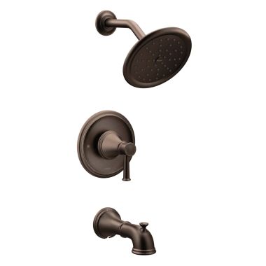 Click here to see Moen T2313ORB Moen Belfield Posi-Temp Tub/Shower Faucet with 2.5 Rainshower, 1-Function, Single Lever Handle, M-PACT, Immersion, Oil Rubbed Bronze - T2313ORB