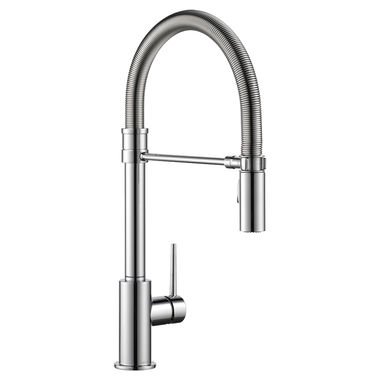 Click here to see Delta 9659-DST Delta Trinsic Pro Single-Handle Chrome Pull-Down Kitchen Faucet with Spring Spout, 1.8 GPM, Lever Handle, Diamond Seal Technology, ADA - 9659-DST