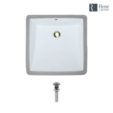 Click here to see Elkay R2-1003-W-PUD-C Elkay R2-1003-W-PUD-C Rene Square Undermount Bathroom Sink Kit in White w/ Pop-up in Chrome