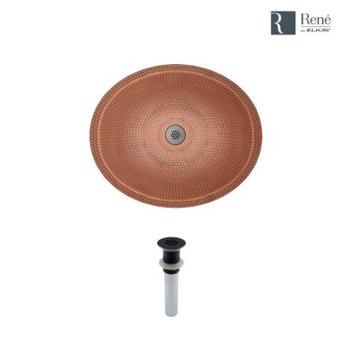 Click here to see Elkay R4-4002-GD-ABR Elkay R4-4002-GD-ABR Rene Oval Undermount Bathroom Sink Kit in Copper w/ Grid Drain in Antique Bronze