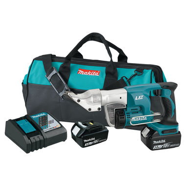Click here to see Makita XSJ01 Makita 18V LXT Lithium-Ion 18 Gauge Cordless Straight Shear Kit with 2-Pack 3.0Ah Battery, Charger, and Tool Bag - XSJ01