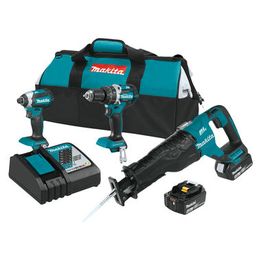 Click here to see Makita XT328M Makita 18V LXT Lithium-Ion Brushless Cordless Hammer Driver-Drill Kit, Impact Driver, and Reciprocating Saw Combo Kit (4.0Ah) - XT328M