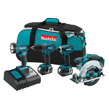 Click here to see Makita XT405 Makita 18V LXT Lithium-Ion Cordless Impact Driver, Hammer Driver-Drill, Circular Saw, and Flashlight Combo Kit (3.0Ah) - XT405