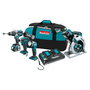 Click here to see Makita XT439PMB Makita 18V LXT Lithium-Ion Cordless Impact Driver, Hammer Driver-Drill, Circular Saw, and LED Flashlight Combo Kit (4.0Ah) - XT439PMB