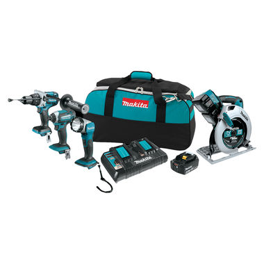 Click here to see Makita XT443PM Makita 18V LXT Lithium-Ion Cordless Impact Driver, Hammer Driver-Drill, Circular Saw, and Flashlight Combo Kit (4.0Ah) - XT443PM