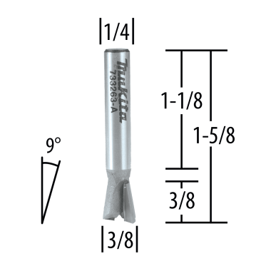 Click here to see Makita 733263-A Makita 9 Degree Dovetail Router Bit, 1/4