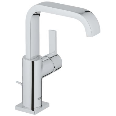 Click here to see Grohe 3212800A GROHE Allure One-Handle L-Size StarLight Chrome Bathroom Faucet with Pop-Up Drain, U-Spout, 1.2GPM, WaterSense Certified - 3212800A