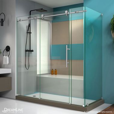 Click here to see DreamLine SHEN-6134720-07 DreamLine Enigma-X Sliding Shower Enclosure w/ Brushed Stainless Steel Trim - SHEN-6134720-07