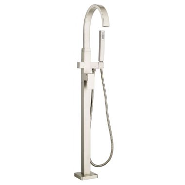 Click here to see American Standard 7184.951.295 American Standard Contemporary Square Floor Mounted Satin Nickel Tub Filler with Hand Shower, Single Handle, 2.5 GPM - 7184.951.295
