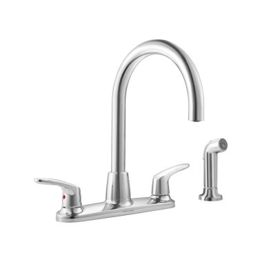 Click here to see American Standard 7074.551.002 American Standard Colony Pro Two-Handle Kitchen Faucet w/ High-Arc Swivel Spout, Spray, Chrome - 7074.551.002