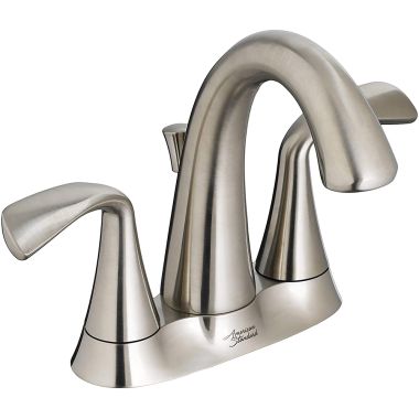 Click here to see American Standard 7186.201.295 American Standard Fluent Two Lever Handle Centerset Brushed Nickel Bathroom Faucet with Metal Speed Connect Pop-Up Drain, 1.2 GPM, Lead-Free - 7186.201.295
