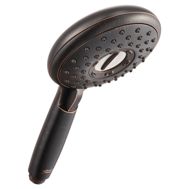 Click here to see American Standard 9035154.278 American Standard Spectra+ 5in Four-Function Hand Shower, Round, 2.5 GPM, Legacy Bronze - 9035.154.278