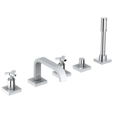 Click here to see Grohe 25083001 Grohe Allure Two-Handle Bathtub Faucet with 1.75 GPM Hand Shower, Five-Hole, Metal Cross Handles, StarLight Chrome - 25083001